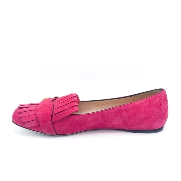 Gucci Kid Scamosciato GG Marmont Suede Fringe Flats Hot Pink 36.5 - Picture 4 of 9